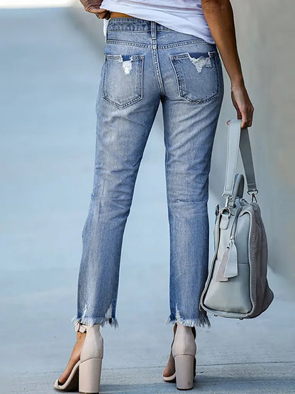 Slim Fit Ripped Cropped Jeans