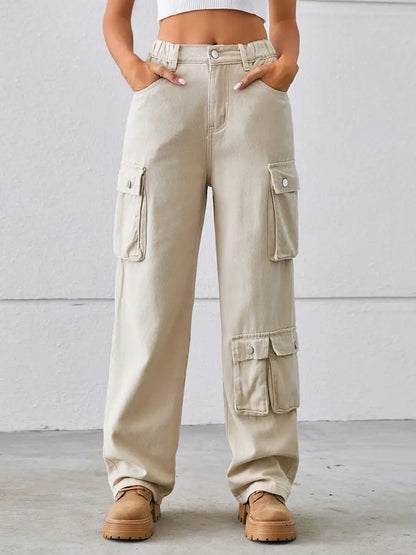 Washed Multi-Pocket Denim Pants