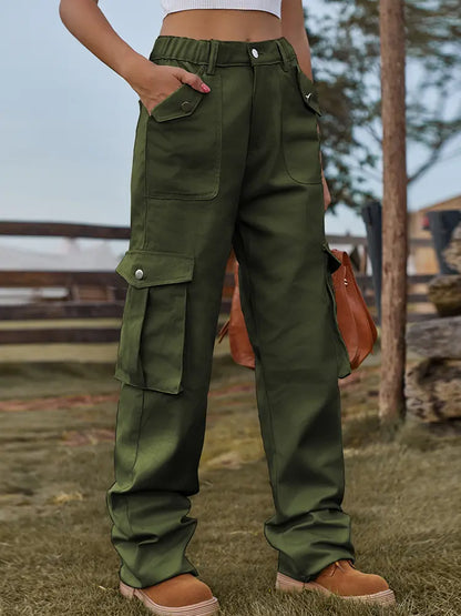 Vintage Elastic Waist Denim Cargo Pants