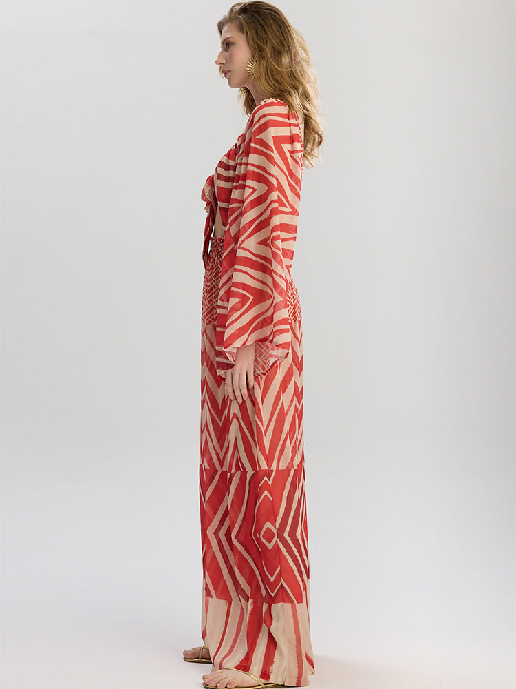 Red Chevron Print Kaftan Set