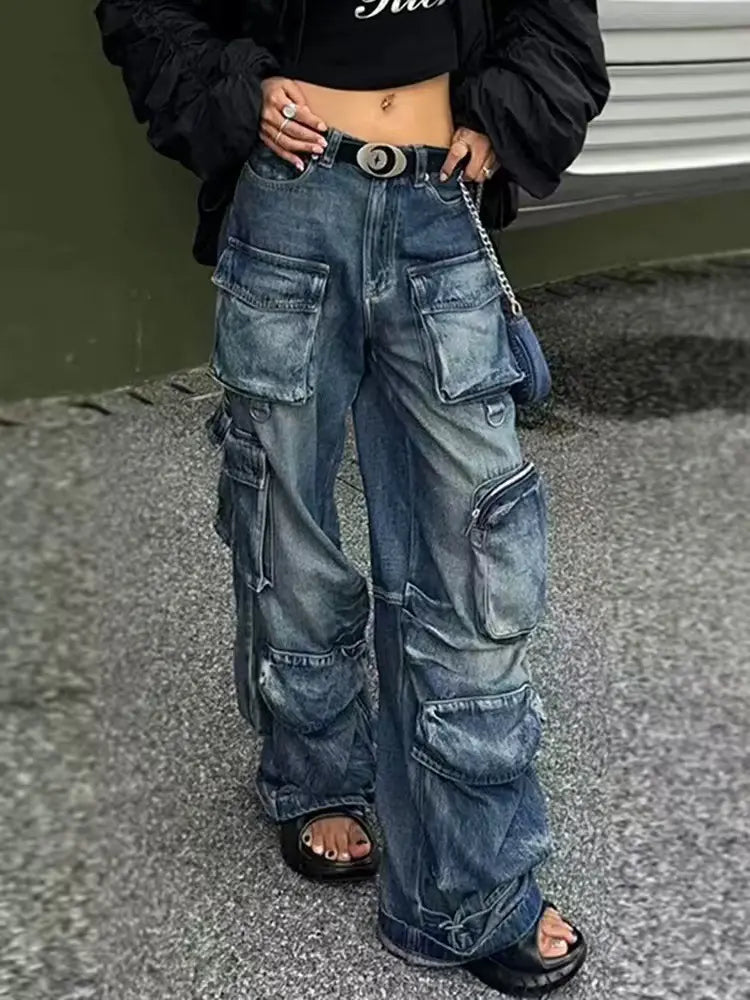 Vintage Multi-Pocket Denim Work Pants
