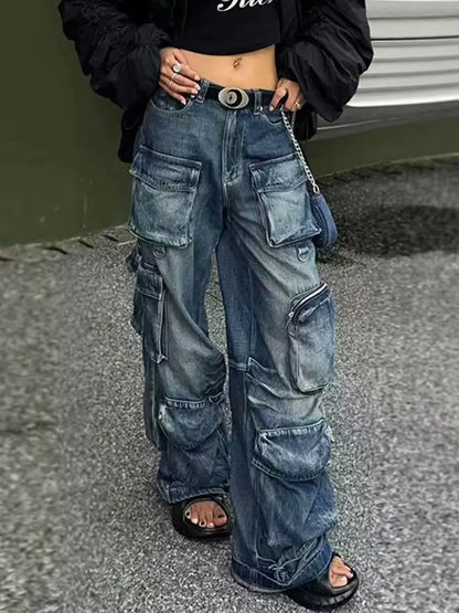 Vintage Multi-Pocket Denim Work Pants
