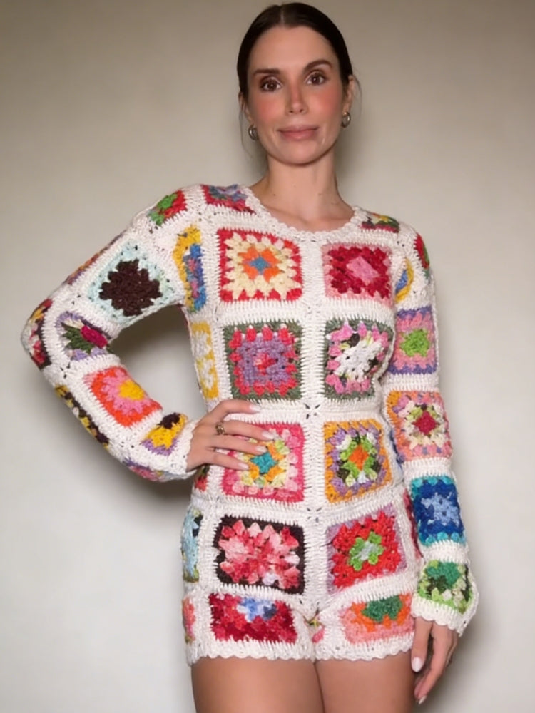 Granny Square Crochet Romper Jumpsuit