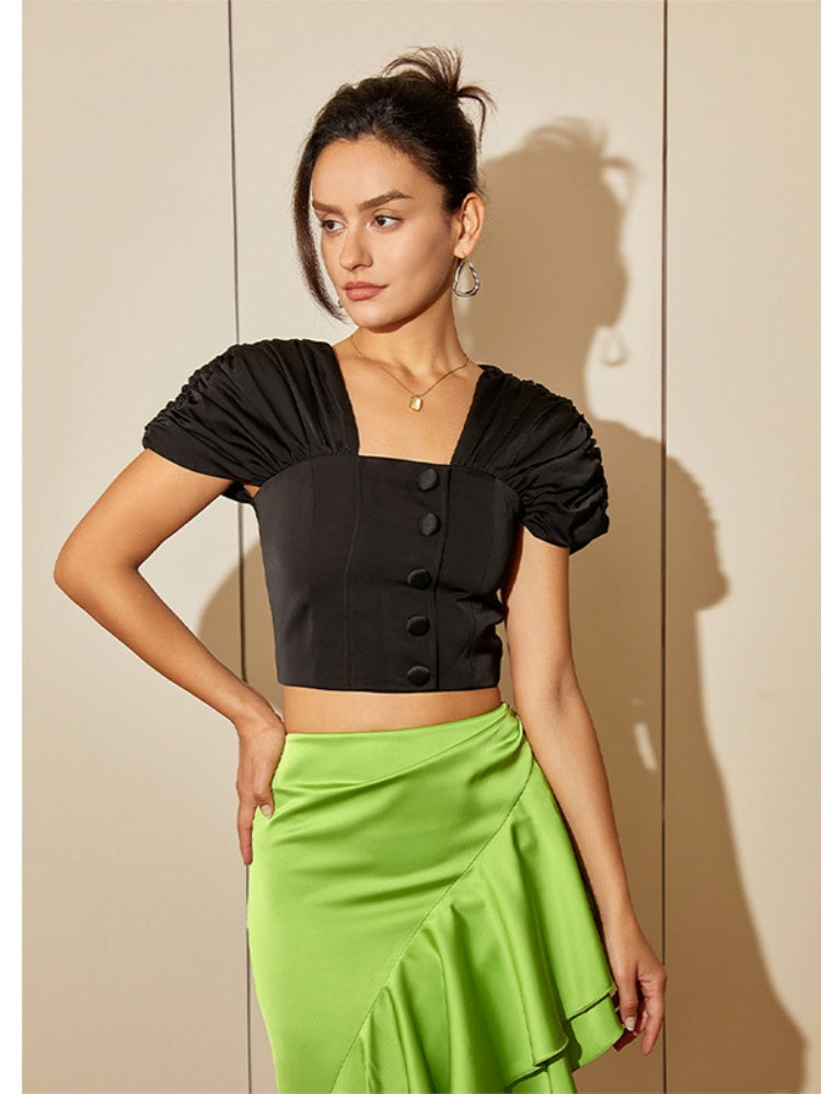Black Puff Sleeve Crop Top