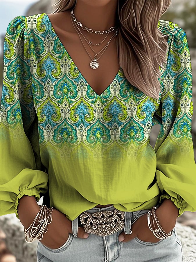 Women's Retro Western Style Print Shirt