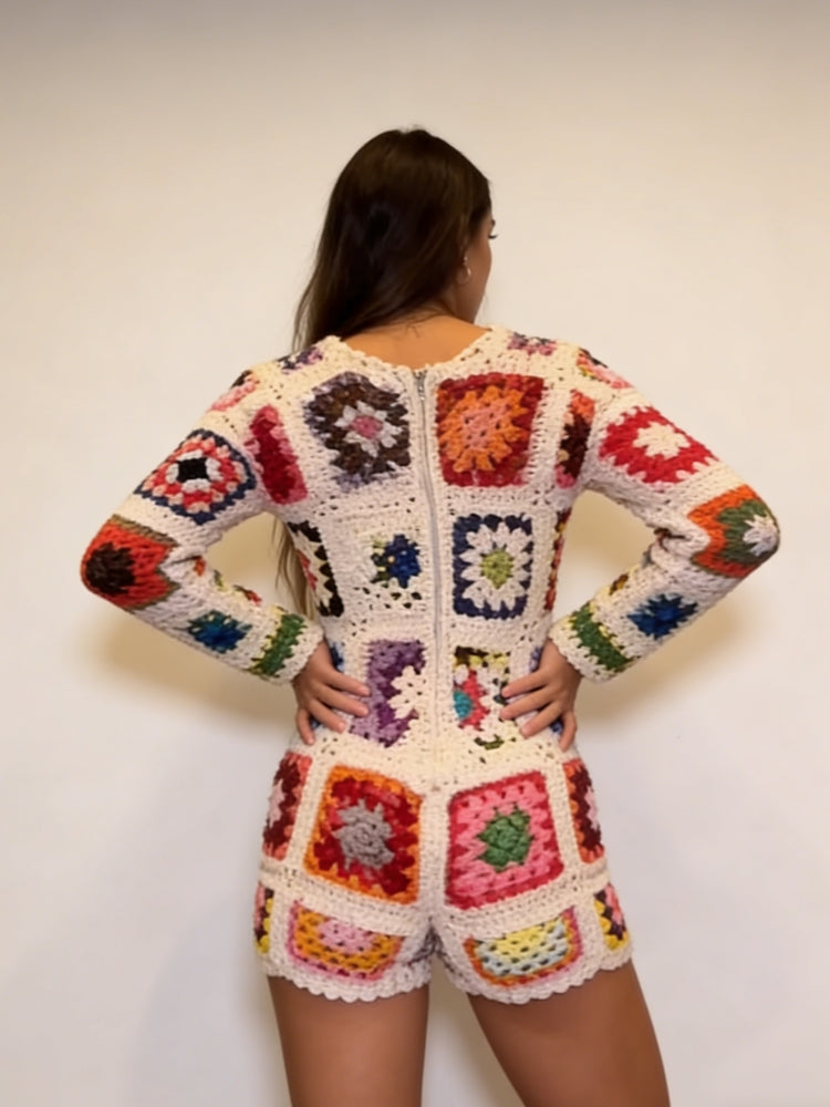 Granny Square Crochet Romper Jumpsuit