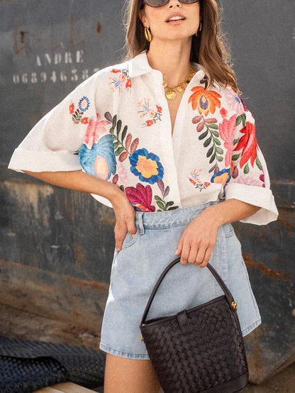 Carla Floral Print Short-Sleeved Shirt