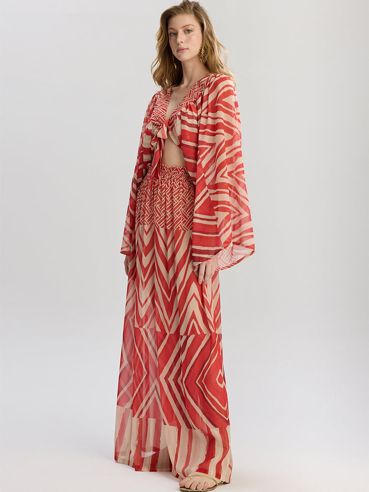 Red Chevron Print Kaftan Set