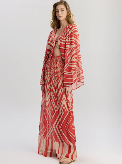 Red Chevron Print Kaftan Set