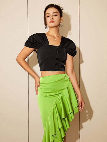 Black Puff Sleeve Crop Top