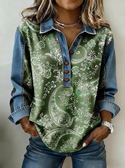 Women's Vintage Floral Print Lapel Shirt