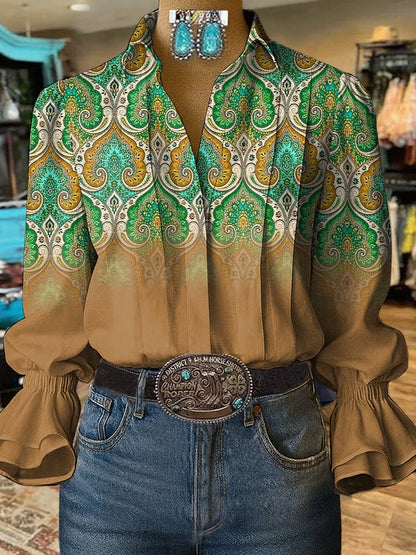 Women's Retro Western Floral Print Shirt