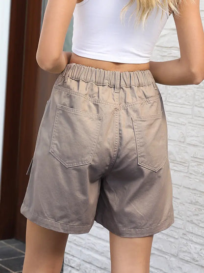 Washed Elastic Utility Denim Shorts