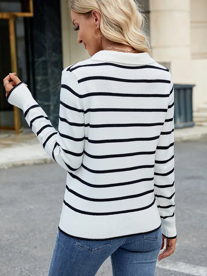 Spring Casual Striped Long-Sleeve Knit Sweater