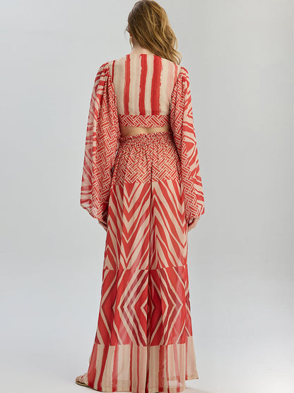 Red Chevron Print Kaftan Set