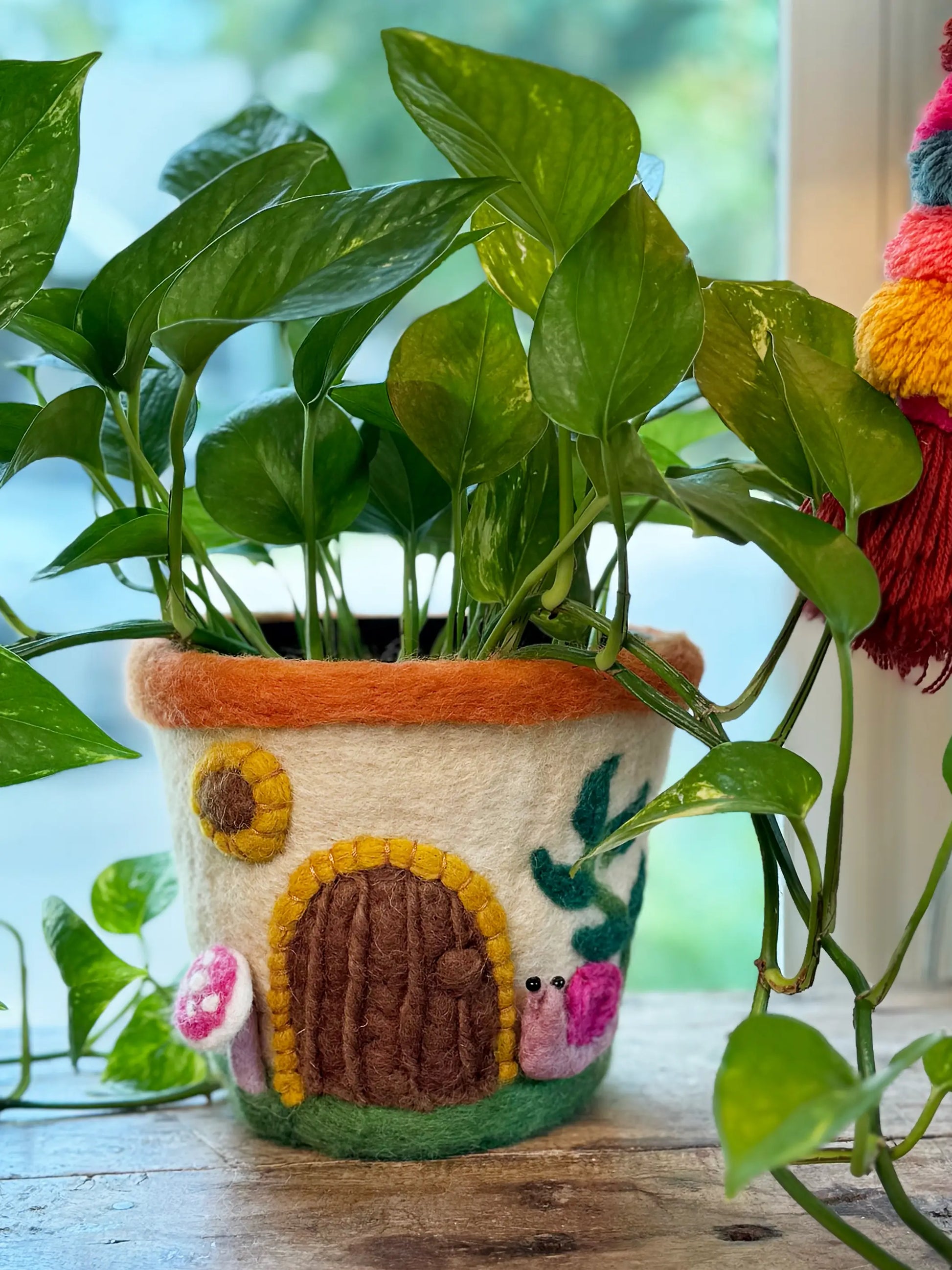 Hand Felted Wool Planter - Mushroom House