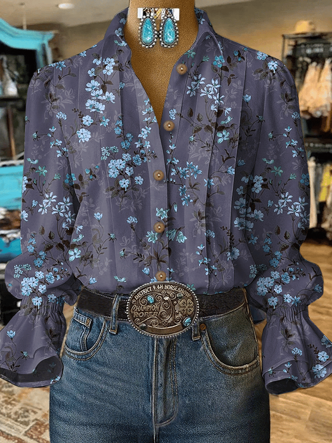 Women's Vintage Western Floral Design Shirt