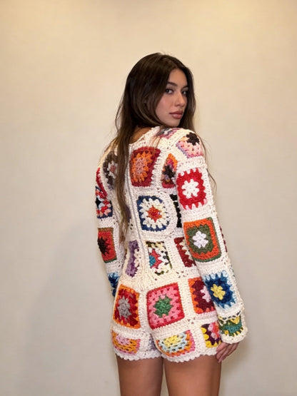 Granny Square Crochet Romper Jumpsuit