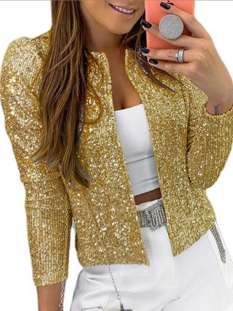 Stand Collar Sequin Short  Cardigan