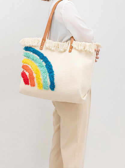 Embroidered Rainbow Pattern Tote Bag
