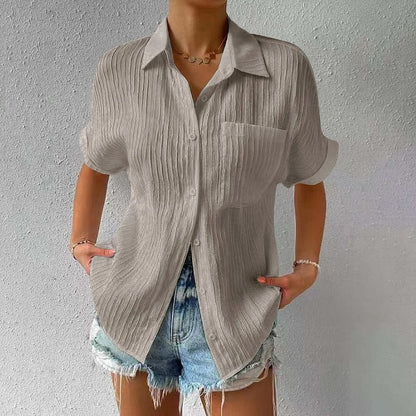 Shirt Collar Casual Buttoned Loose Blouse