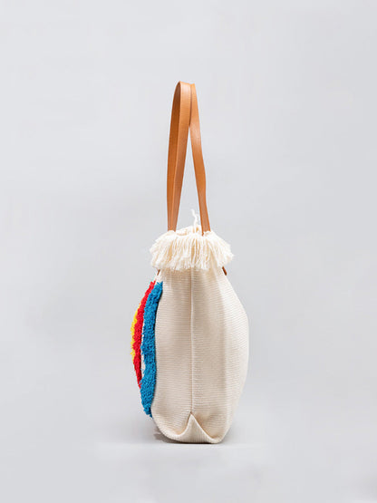 Embroidered Rainbow Pattern Tote Bag