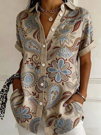 Women's Casual Collared Striped Print Shirt