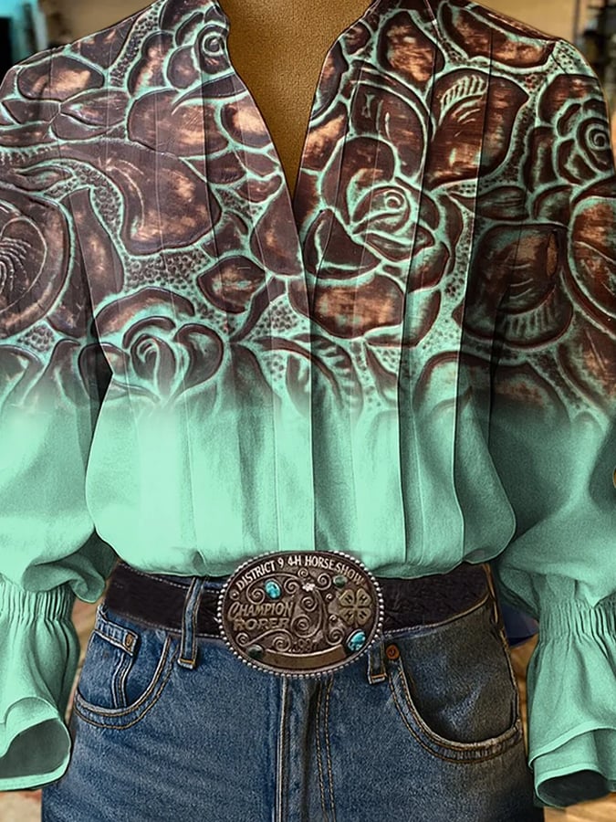 Women'S Paisley Print Casual Cotton And Linen Shirt
