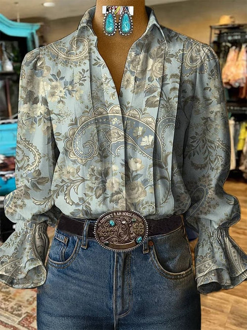 Women's Western Retro Paisley Print Shirt