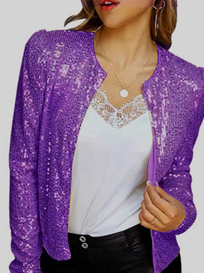 Stand Collar Sequin Short  Cardigan