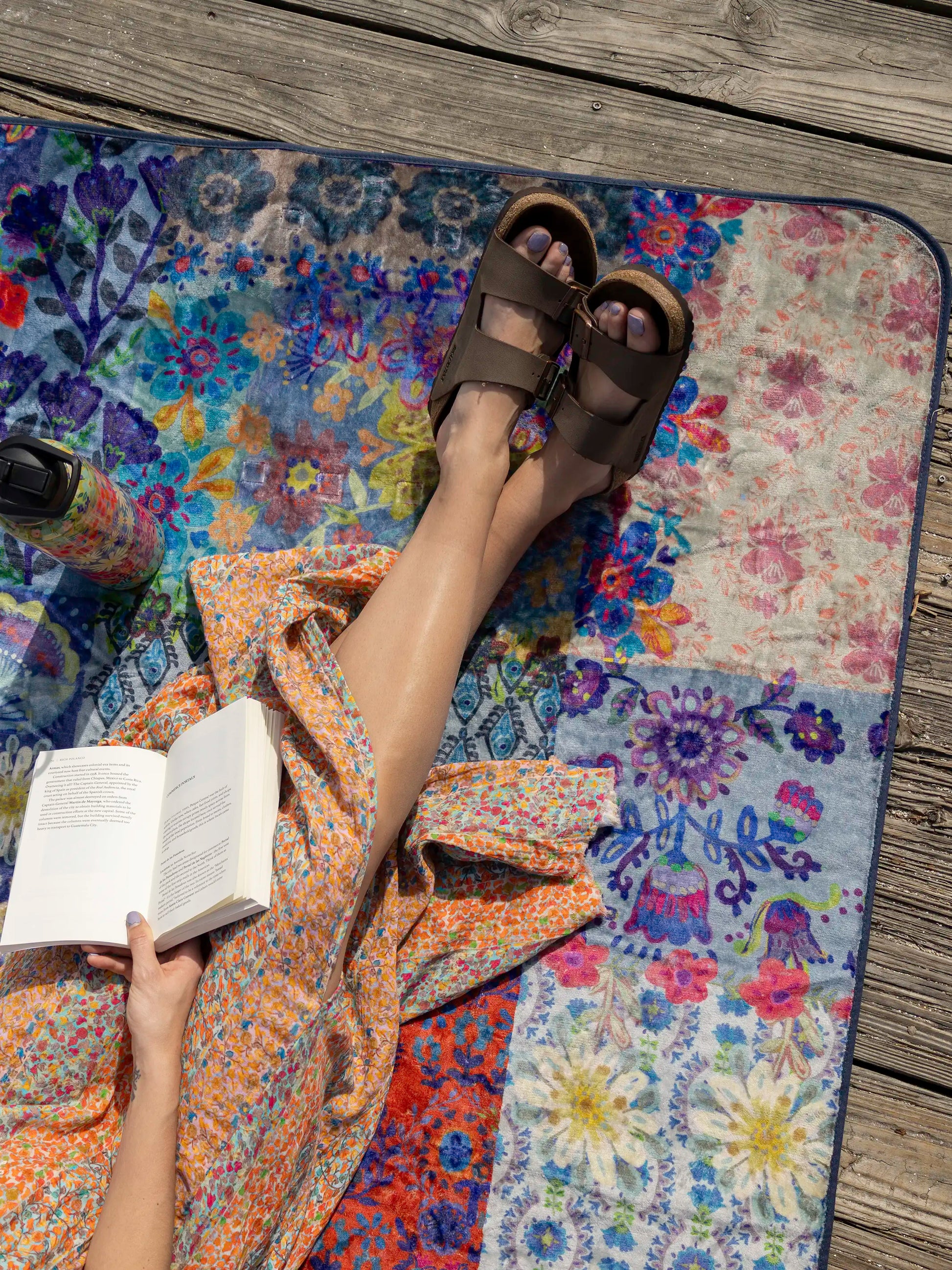 XL Water Resistant Picnic Blanket - Blue Patchwork