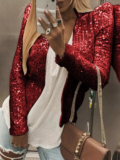 Stand Collar Sequin Short  Cardigan