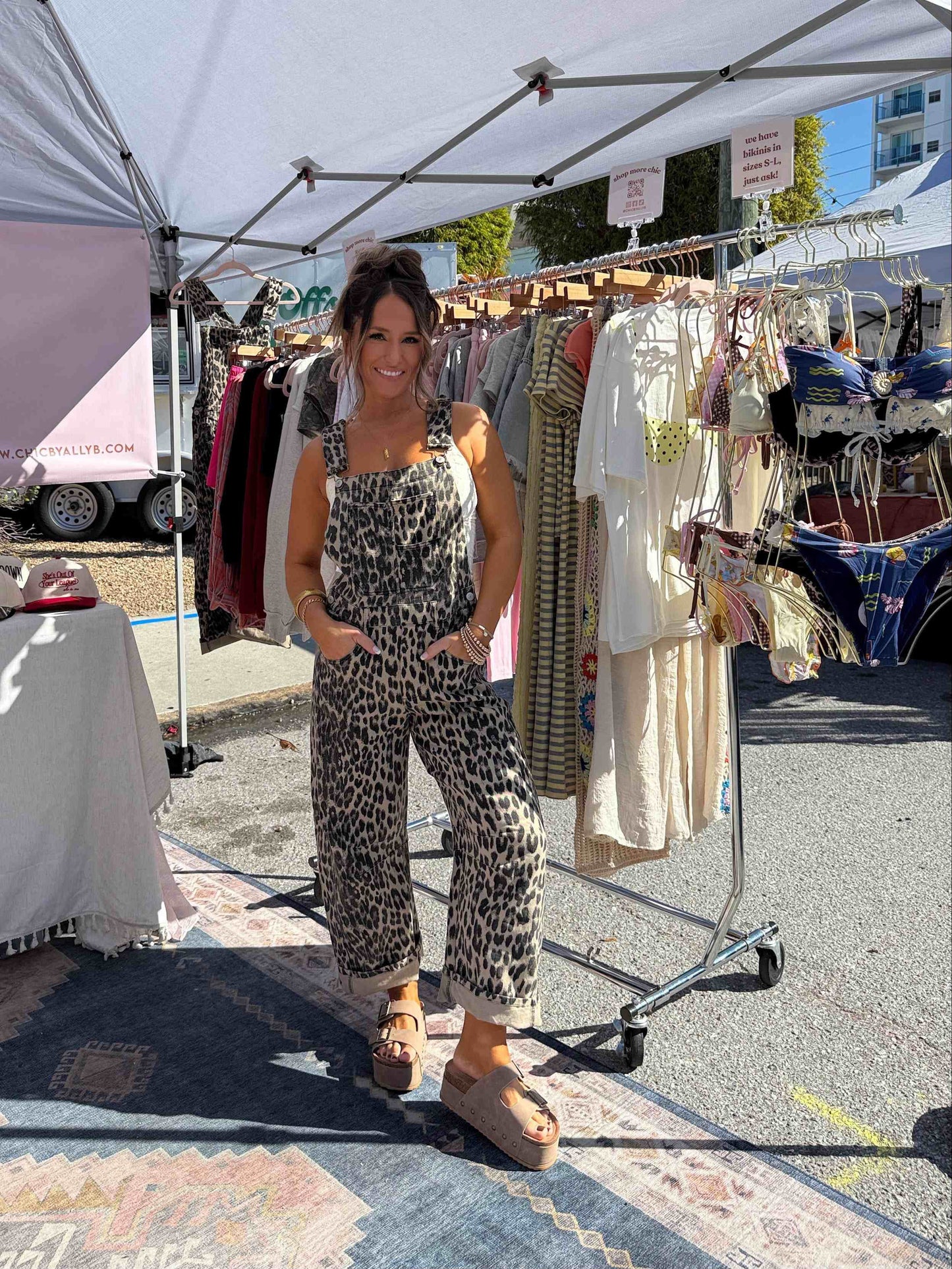 Leopard Print Barrel Overalls