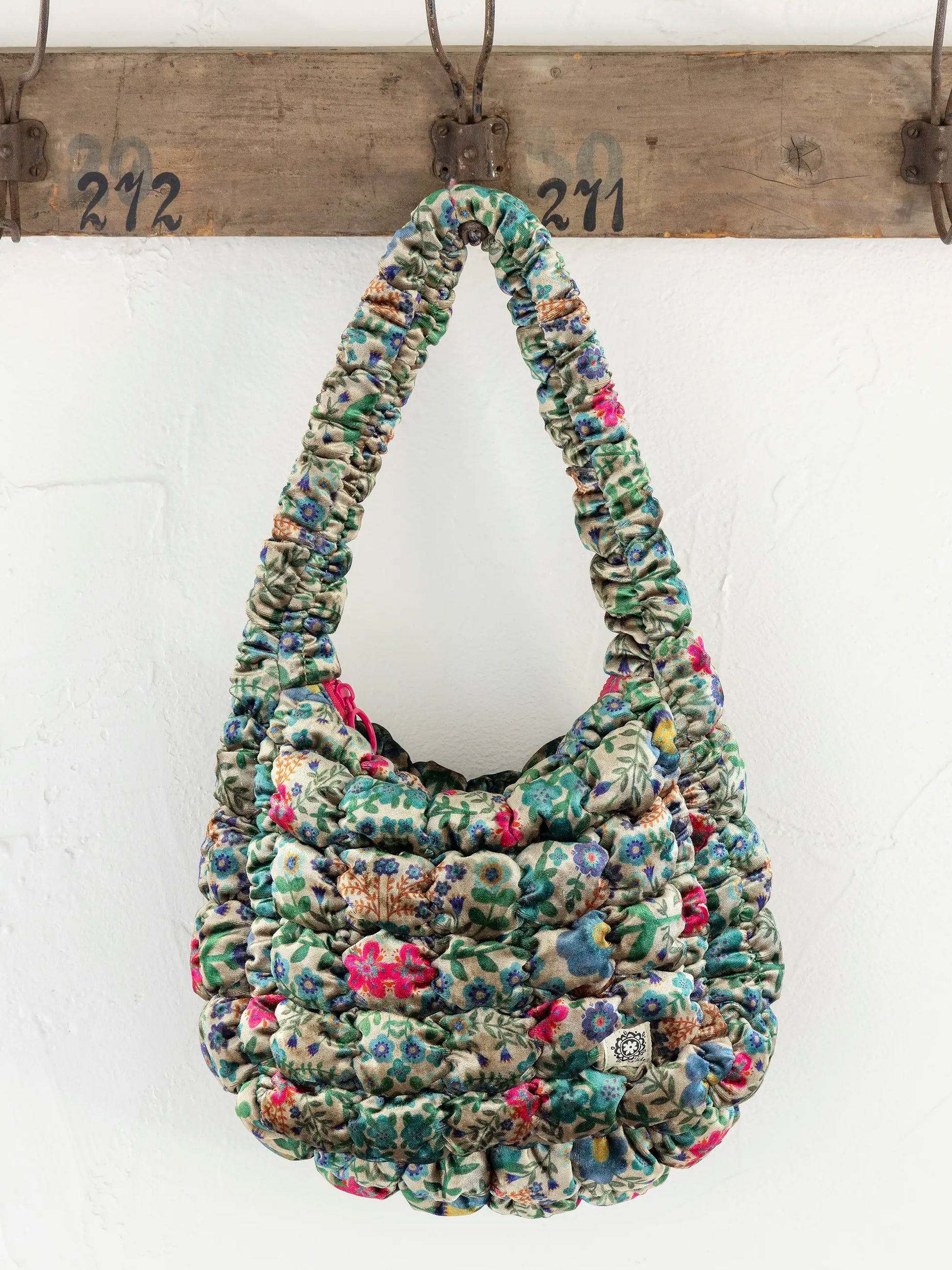 Puffy Velvet Fit-It-All Bag - Small Teal Flower