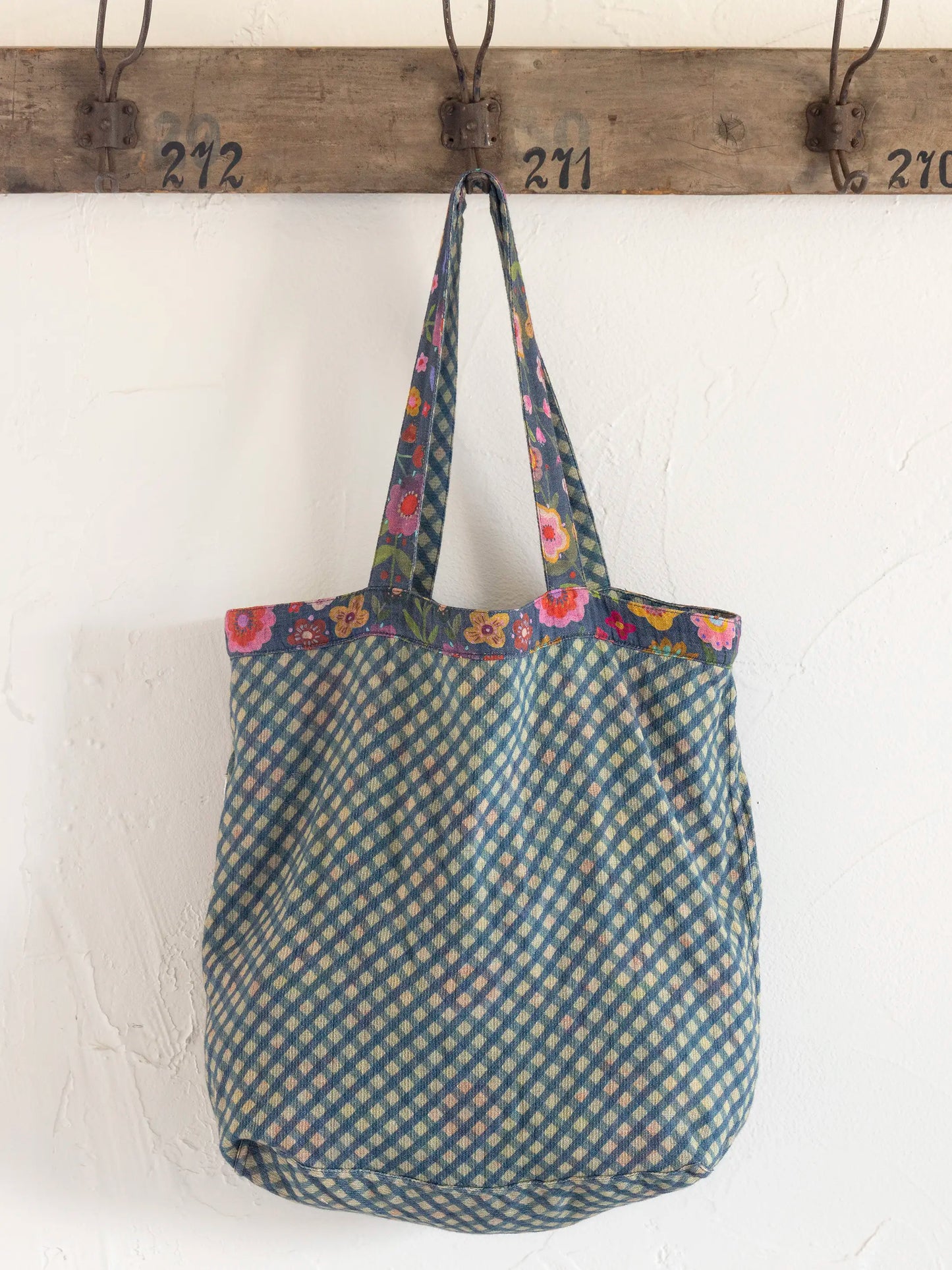 Cotton Gauze Reversible Tote Bag - Blue Floral
