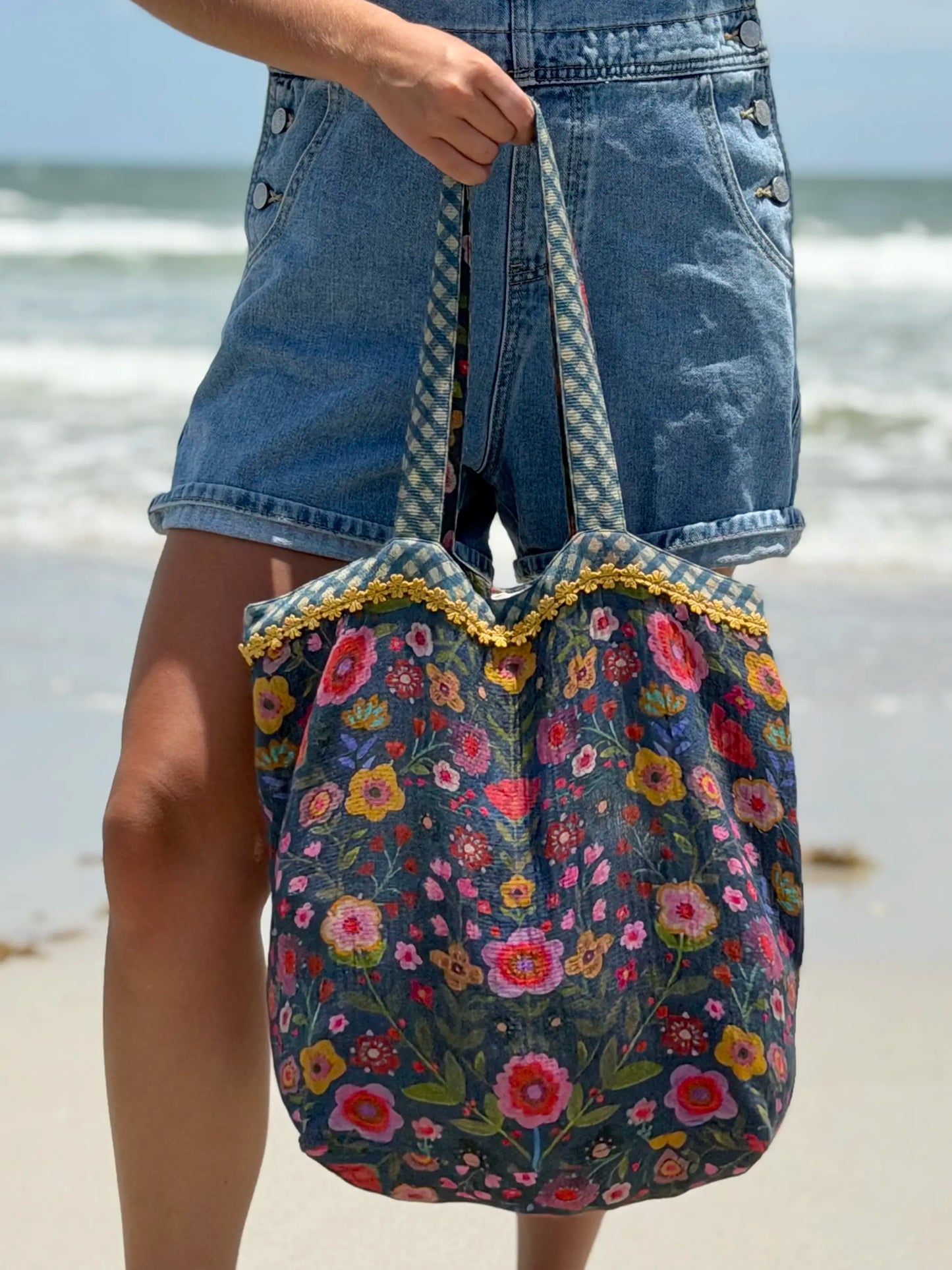 Cotton Gauze Reversible Tote Bag - Blue Floral