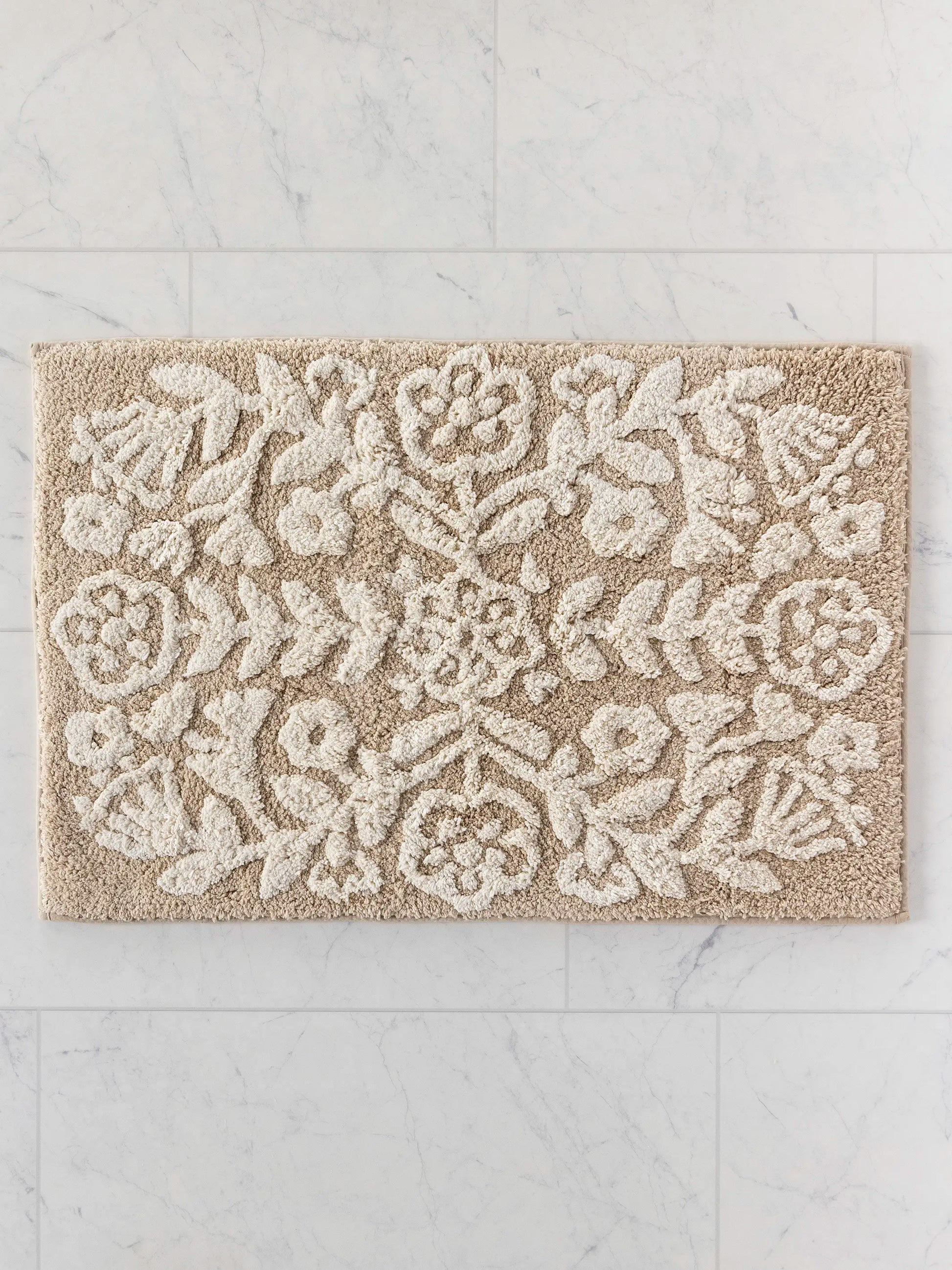 Tufted Cotton Bath Mat - Cream Folk Flower