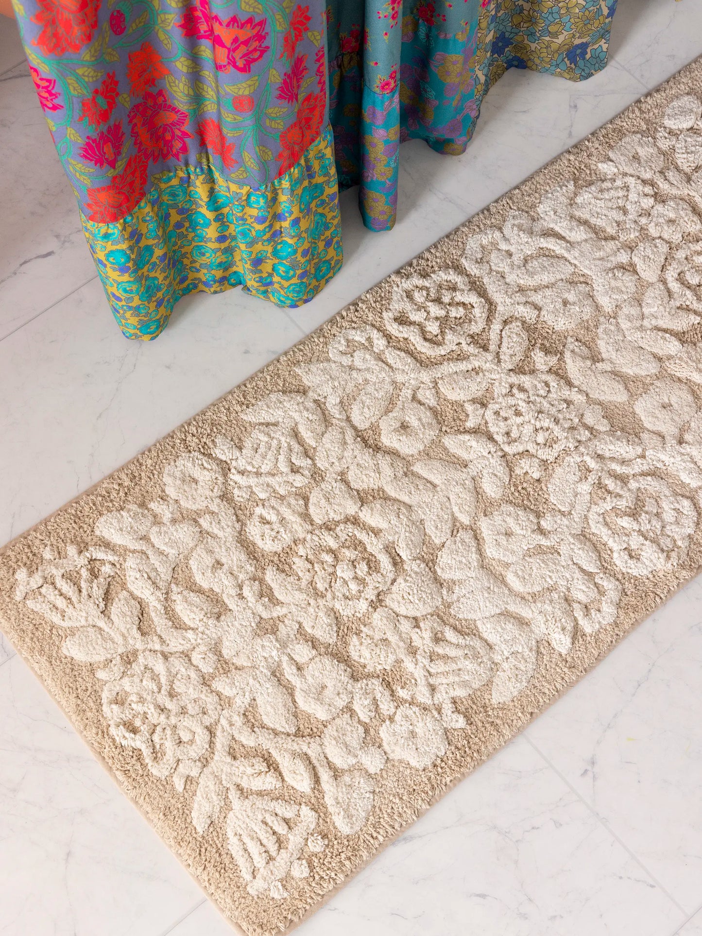 Tufted Runner Bath Mat - Cream Folk Flower