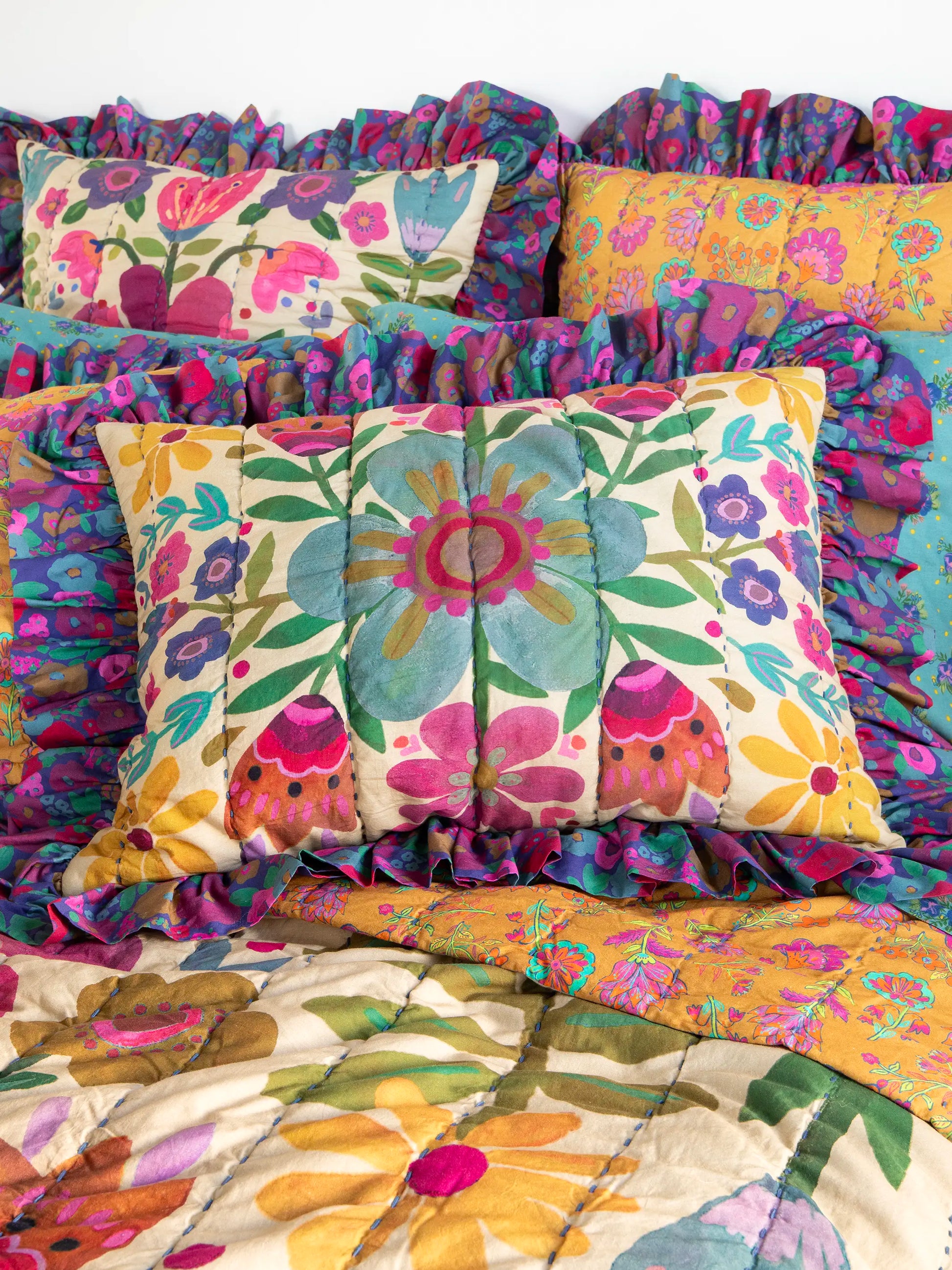 Bungalow Reversible Cotton Shams, Set of 2 - Boho Floral