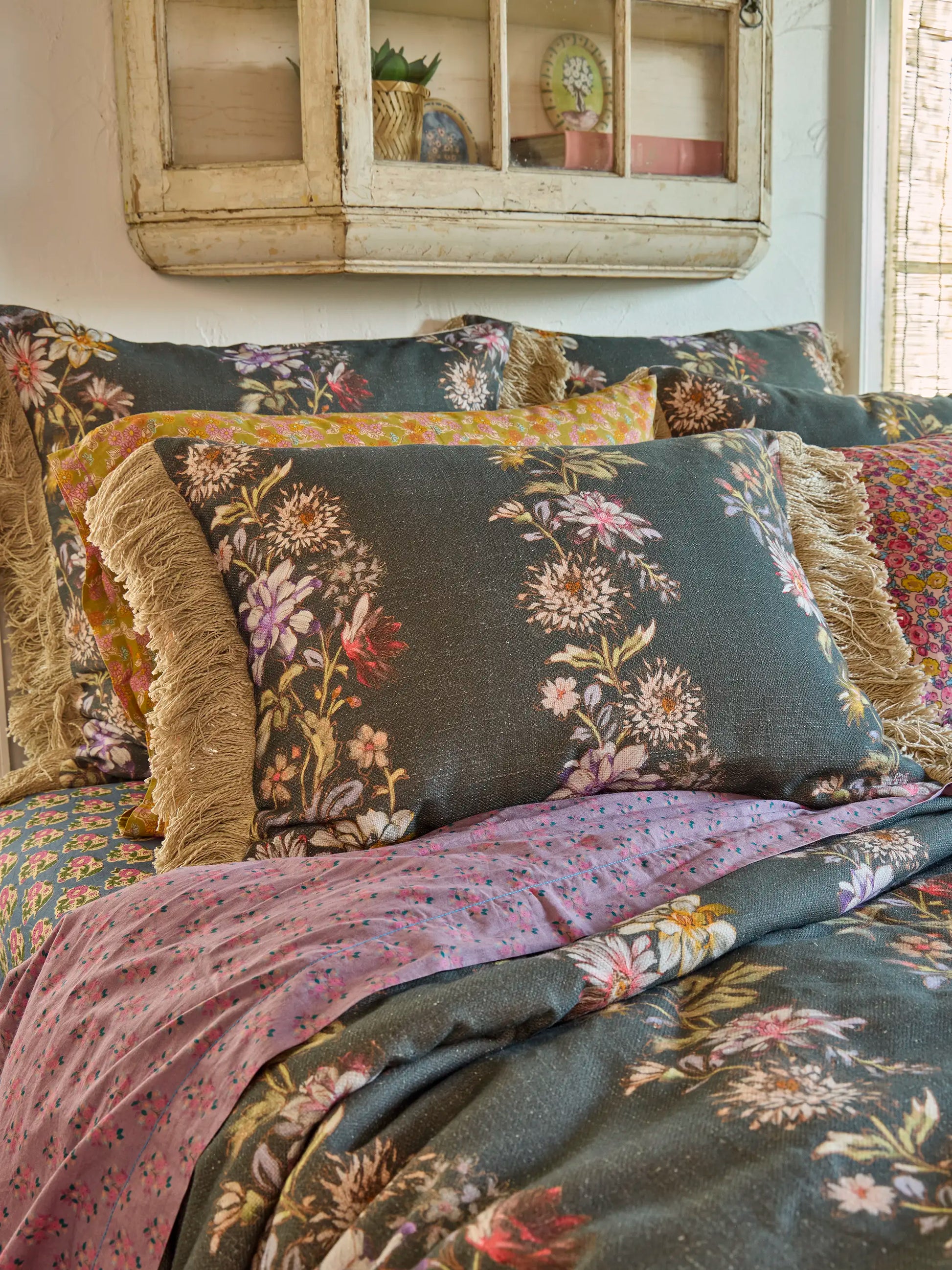 Boho Fringe Shams, Set of 2 - Dahlia Rows Chocolate