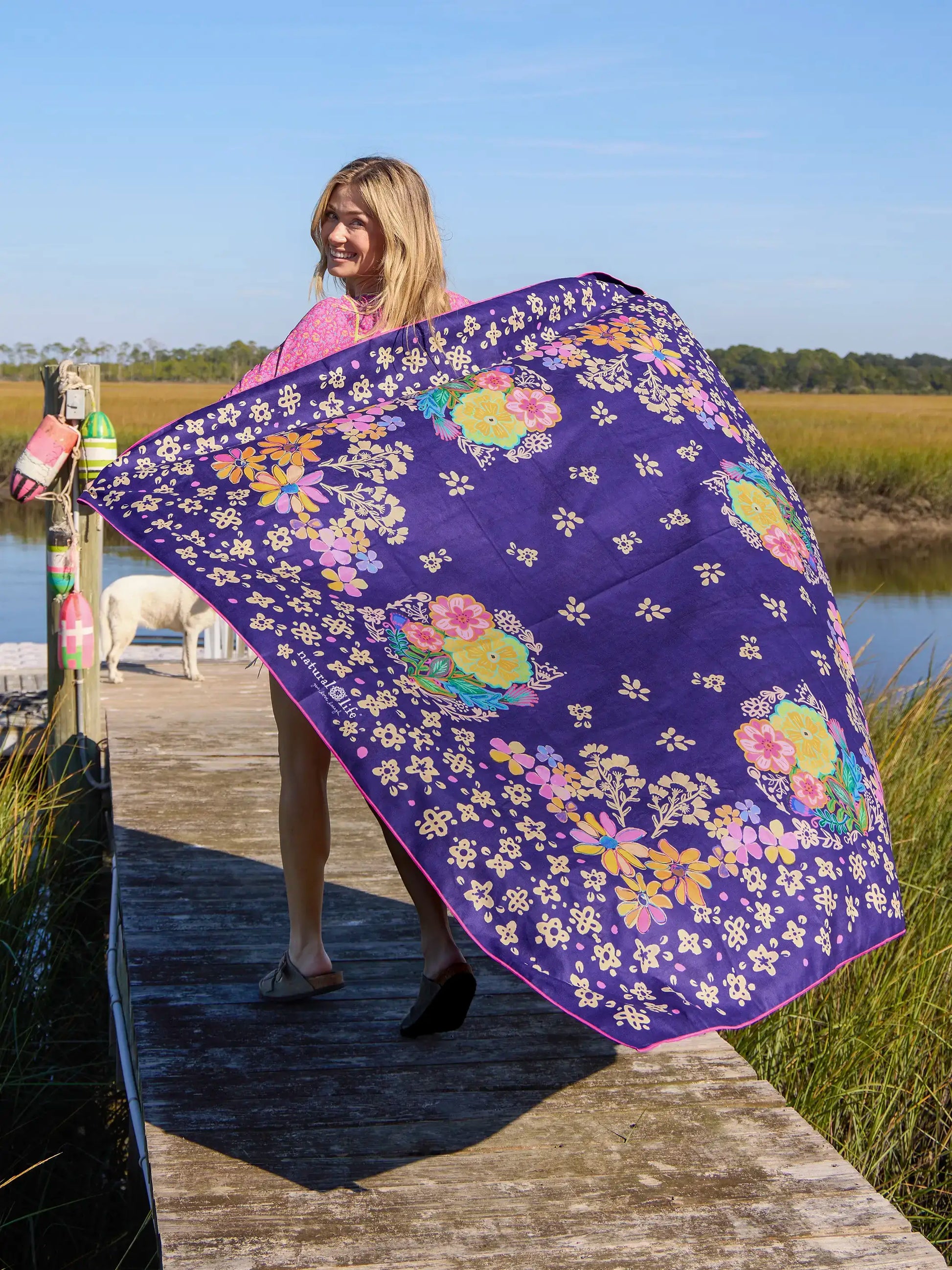 XL Double-Sided Microfiber Beach Towel - Tropic Bandana Navy