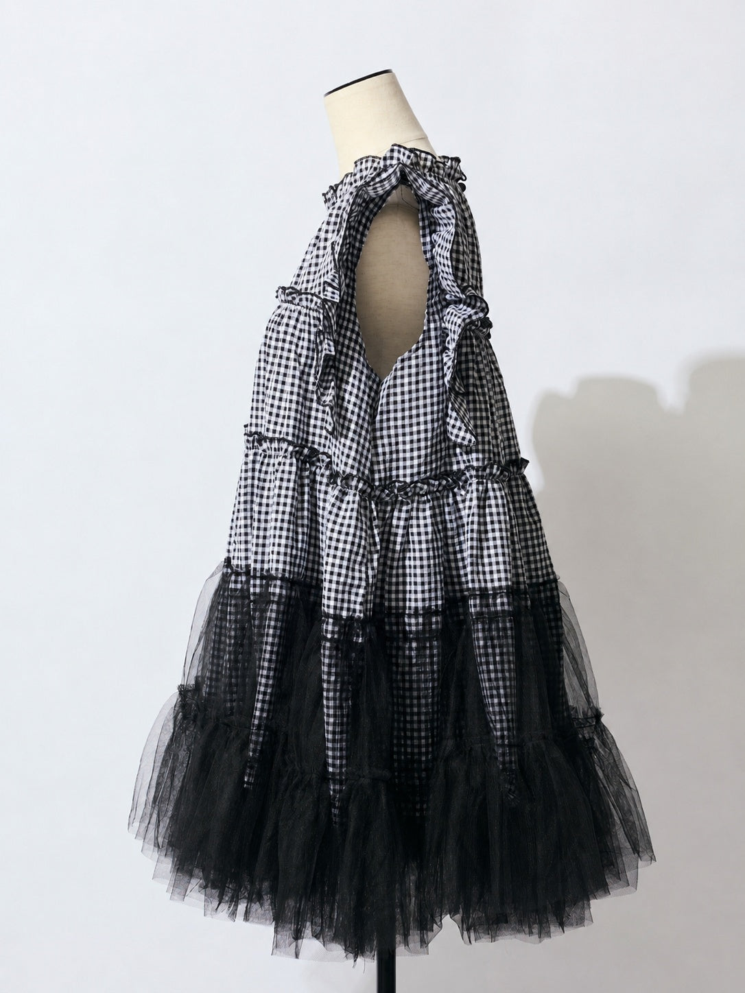 Gingham Tulle Ruffle Mini Dress