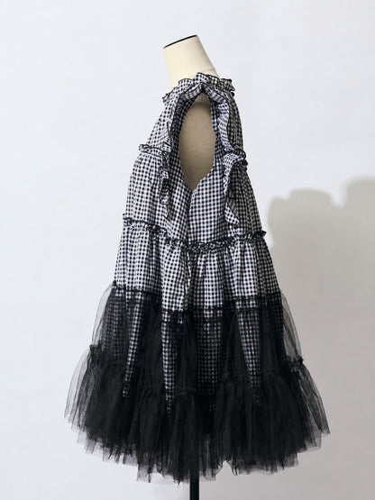 Gingham Tulle Ruffle Mini Dress