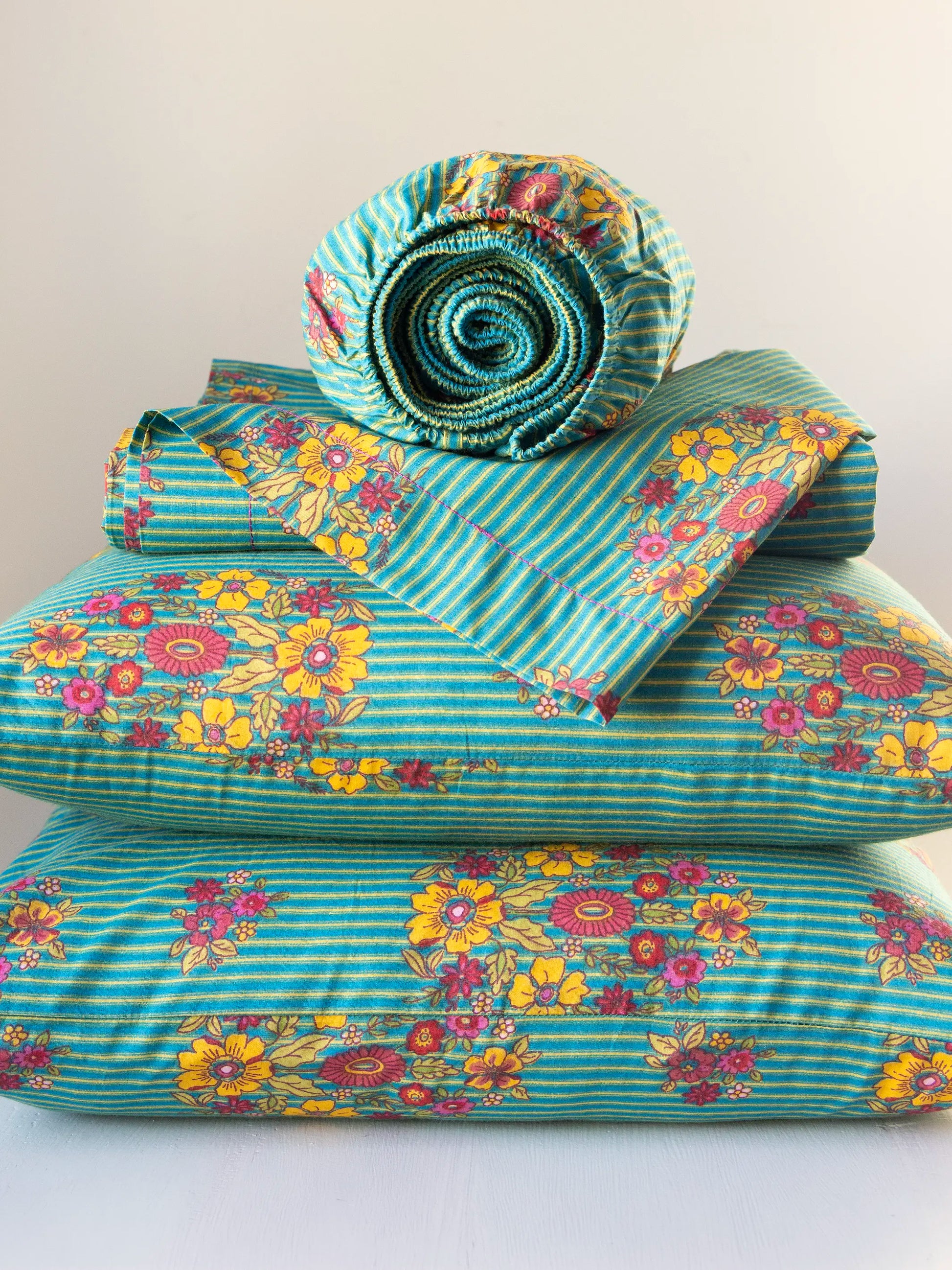 Mix & Match Cotton Flat Sheet - Jaipur Stripe