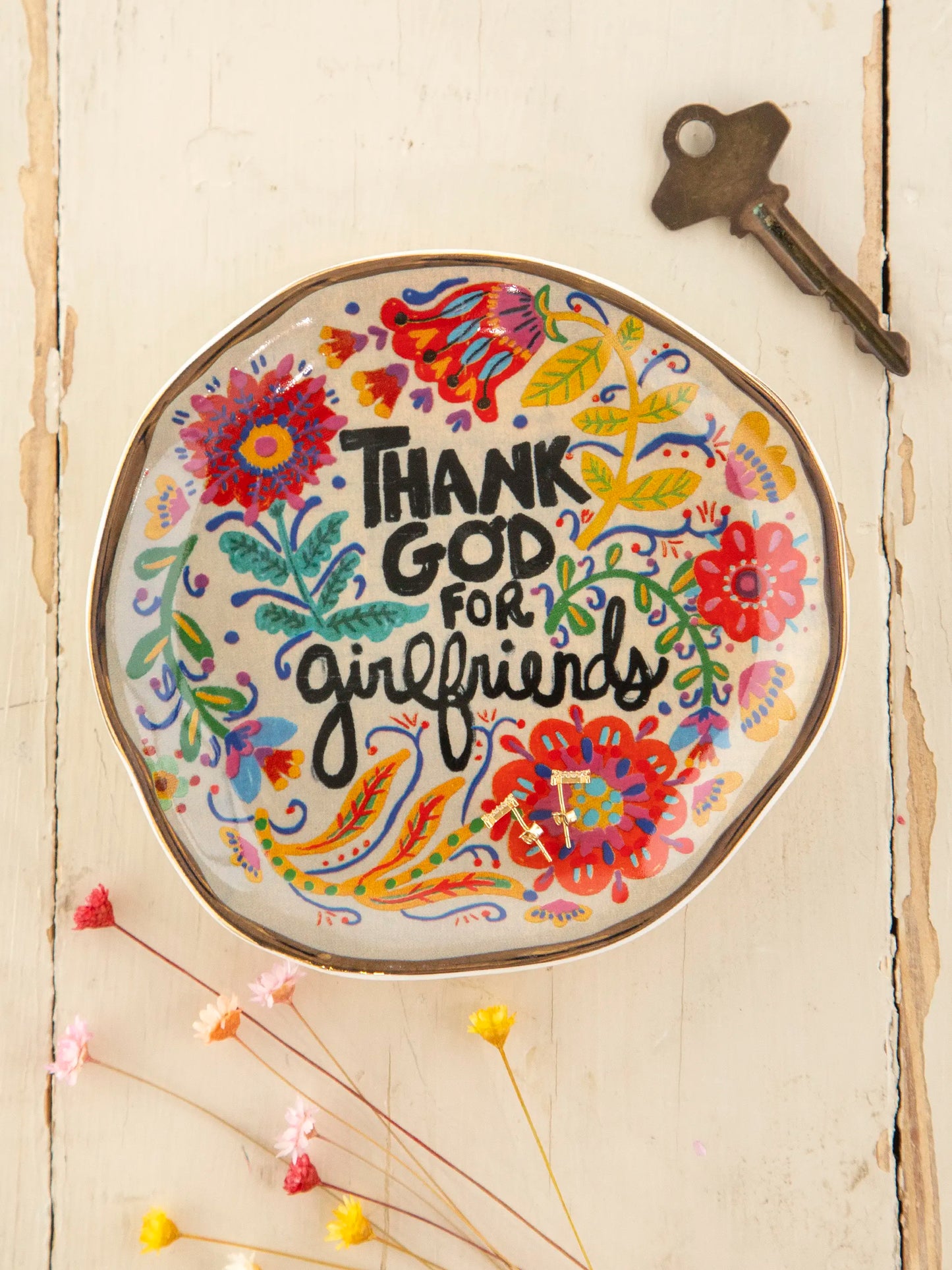 Artsy Ceramic Trinket Dish - Thank God For Girlfriends
