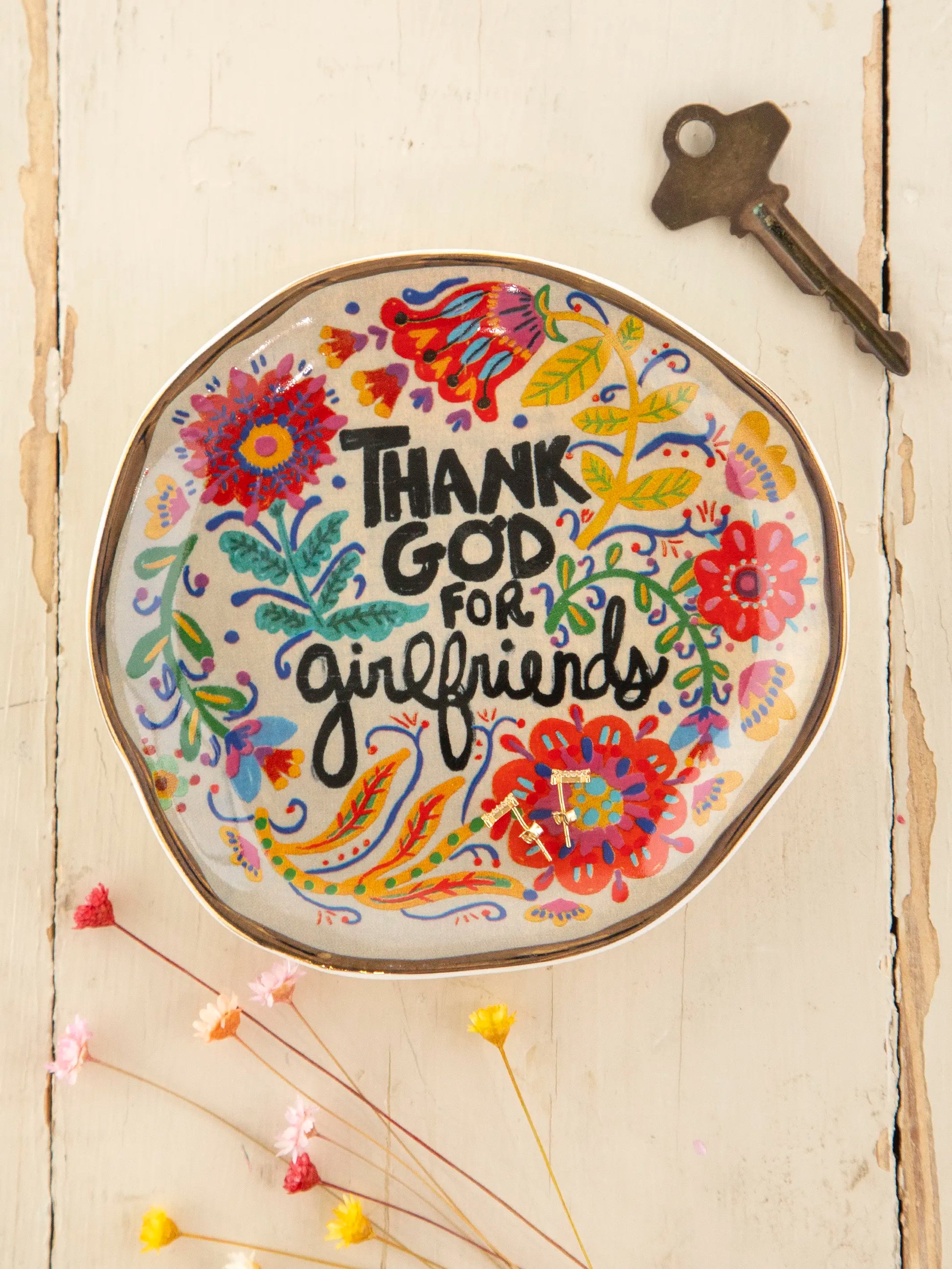 Artsy Ceramic Trinket Dish - Thank God For Girlfriends