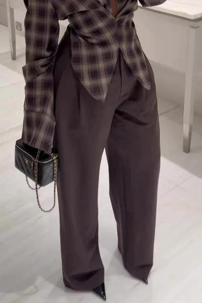 Kafra Brown Plaid Blouse