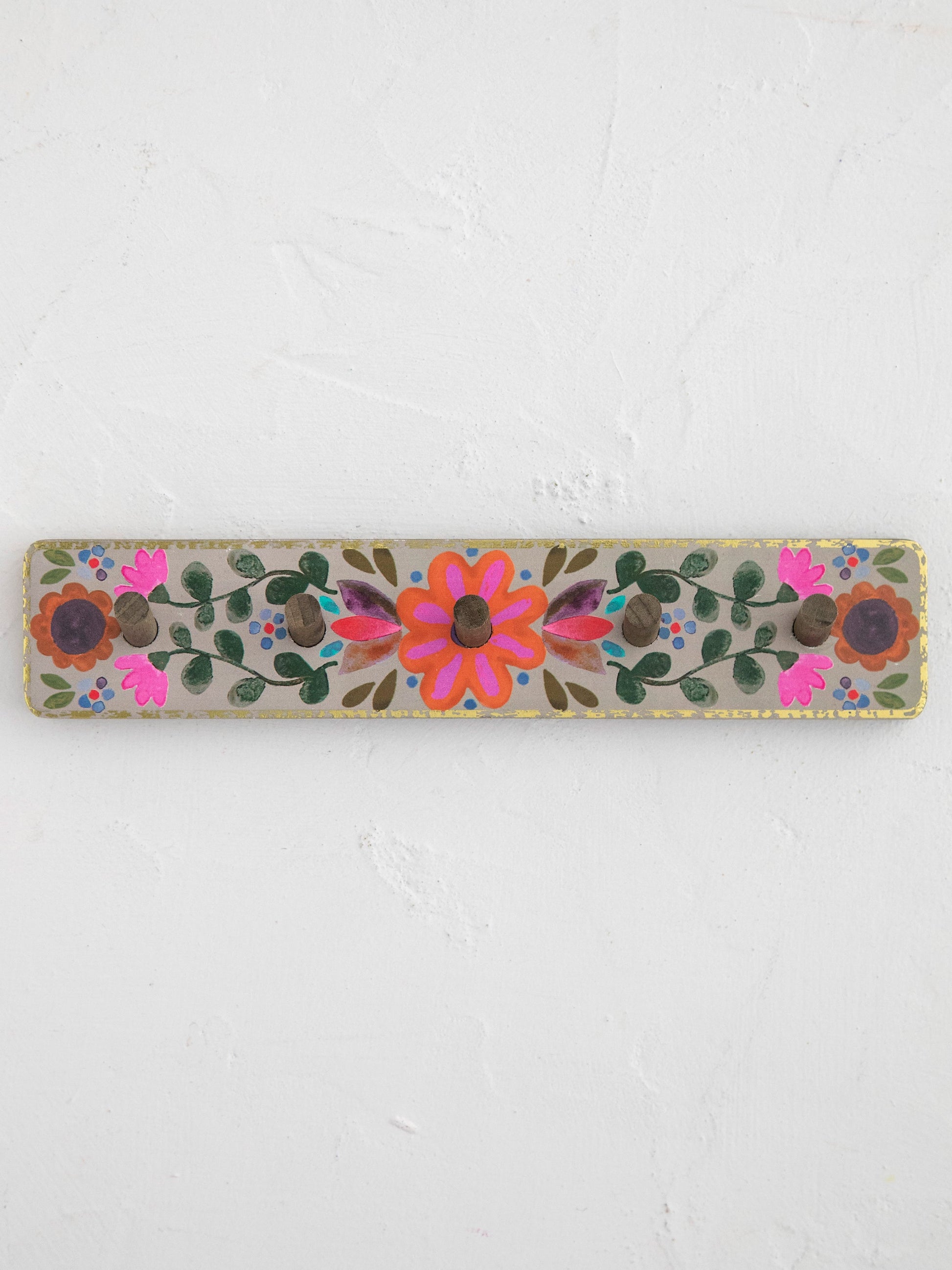 Floral Wall Hook Rack - Pink Flower