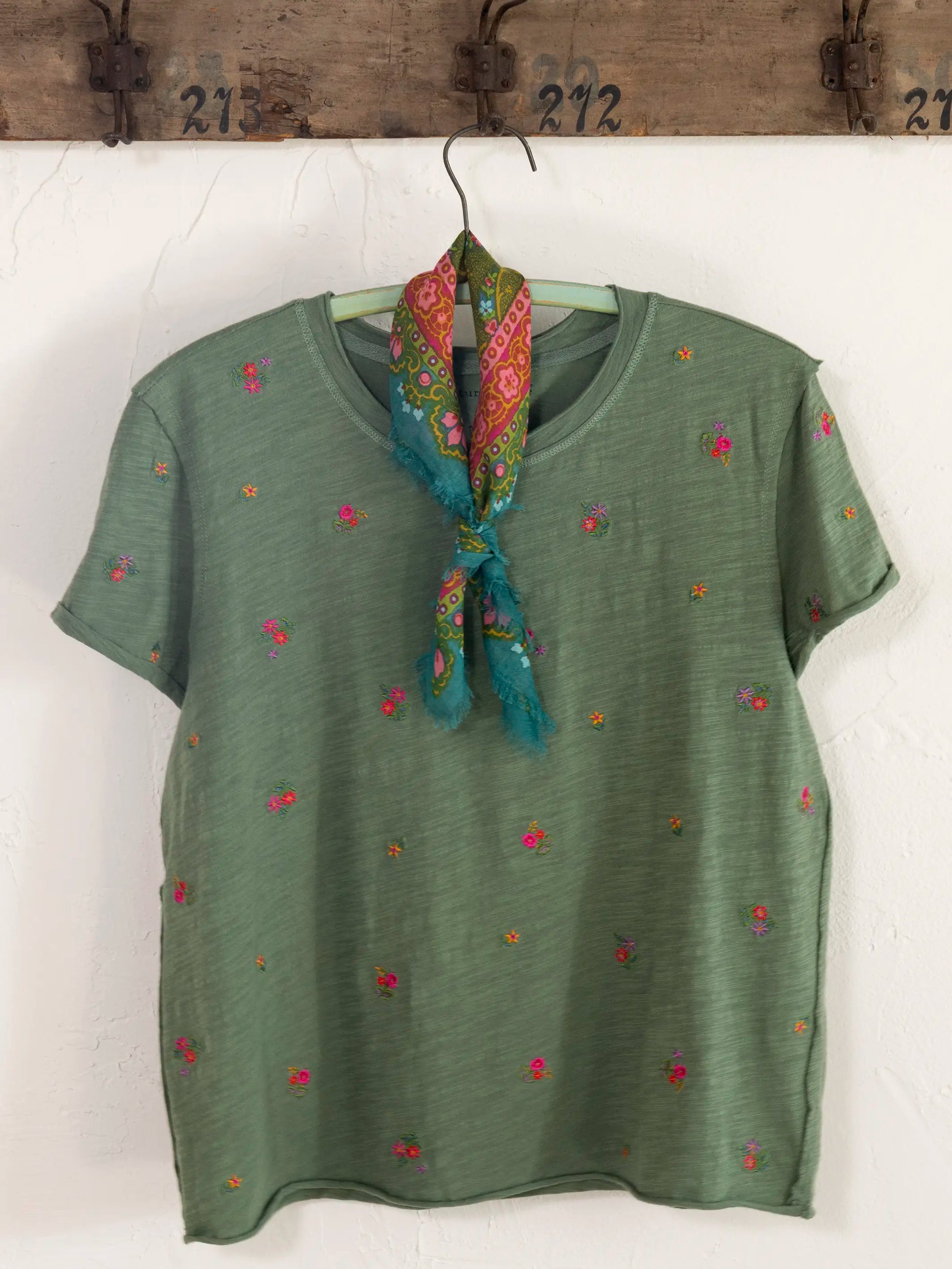 Aiden Embroidered Cotton Tee - Olive Flowers