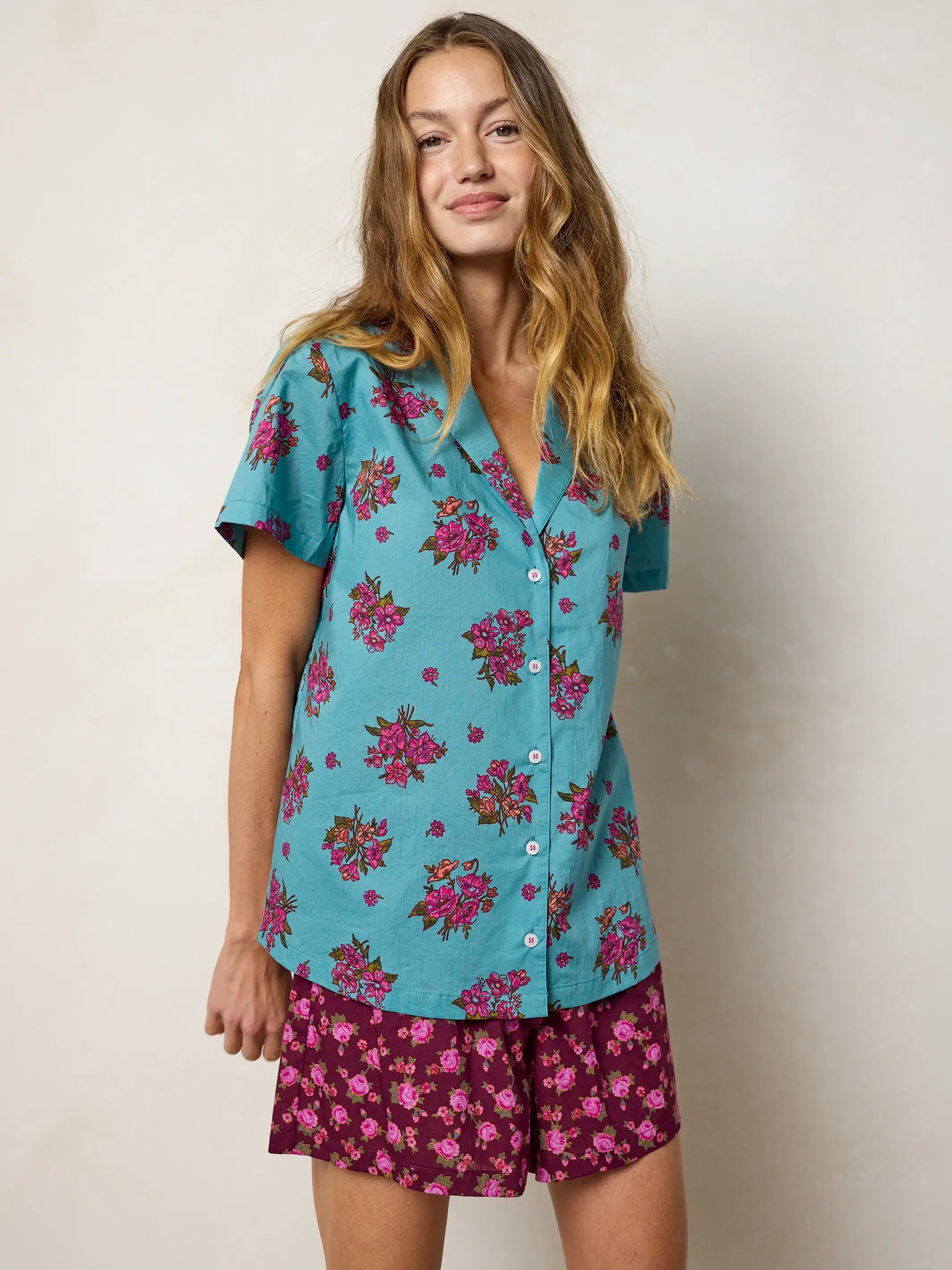 Mix & Match Cotton Pajama Shorts - Porto Ditsy Merlot